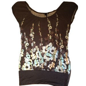 H&M brown and blue floral top. Size:M